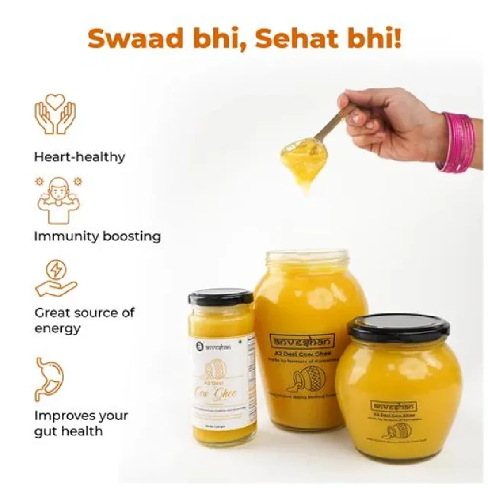 Anveshan A2 Desi Hallikar Cow Ghee - Vedic Bilona Churned From Curd, 1 L Glass Jar-7.webp